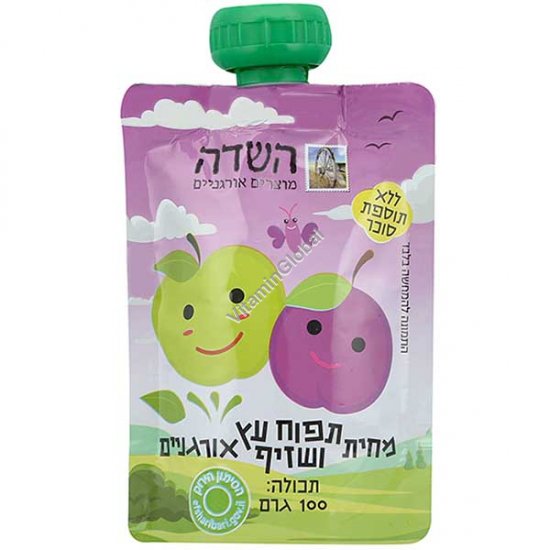 מחית תפוח עץ ושזיף אורגניים 100 גרם - השדה